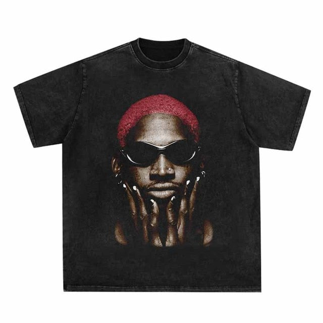 Fashion Vintage Dennis Rodman Portrait Print T Shirt