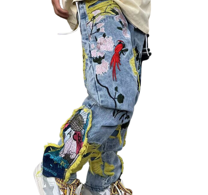 Painting Embroidered Patch Denim Ripped Jean