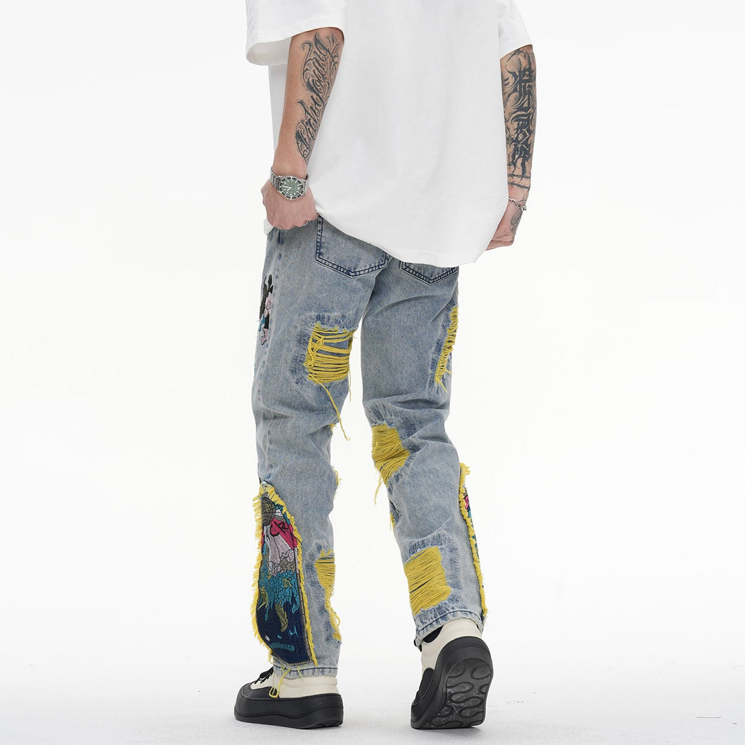 Painting Embroidered Patch Denim Ripped Jean