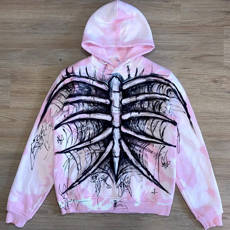 Skull Print Oversized Hoodie Punk Sport Loose Coat