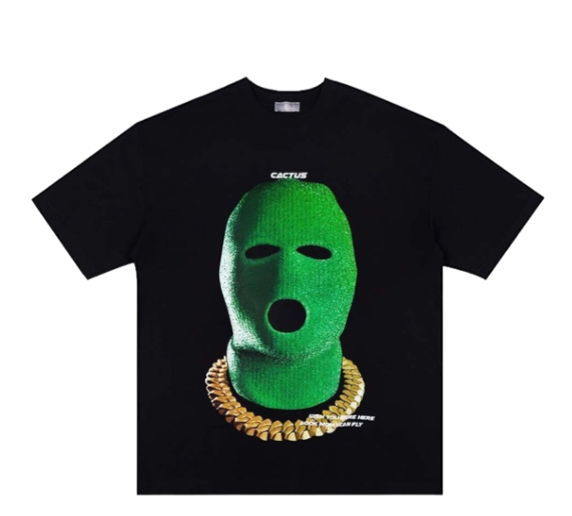 Vintage Green Mask Printed Cotton T-shirt Oversized